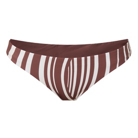 Seafolly Coastline Reversible Hipster Bikini Bottom in Cocoa, showing striped print side with low-rise cut and soft edges.