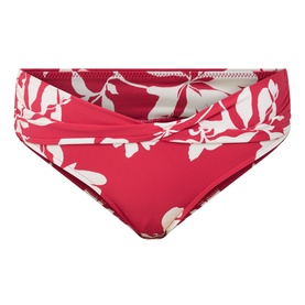 Seafolly Bikini Brief in Cosmo Red with white floral print, ruched side detail, mid-rise cut