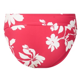 Seafolly Bikini Brief in Cosmo Red with white floral print, fold-over waistband, mid-rise cut.