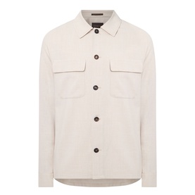 Slowear Silk Flap Pocket Overshirt in stone, point collar, two chest flap pockets, front button fastening, straight hem