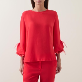 Spring Feather Cuff Blouse