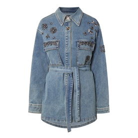 Embellished Belted Denim Shirt