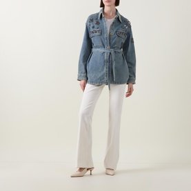Embellished Belted Denim Shirt