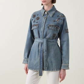 Embellished Belted Denim Shirt