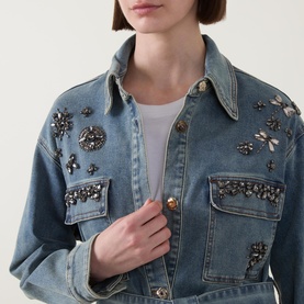 Embellished Belted Denim Shirt