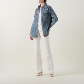 Embellished Belted Denim Shirt