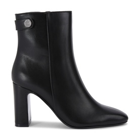 Carvela Jackpot Wide Fit Ankle Boots in black synthetic leather, pointed toe, block heel, inner zip, gunmetal button detail