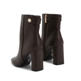 Carvela Jackpot Wide Fit Ankle Boots in brown synthetic leather, gold-tone hardware, inner zip, block heel, rear view