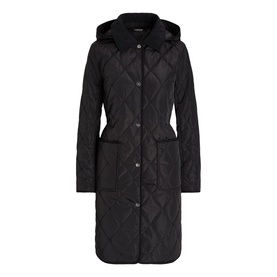 Corduroy-Trim Logo Hooded Quilted Coat