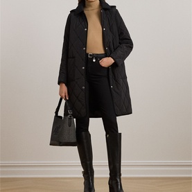 Corduroy-Trim Logo Hooded Quilted Coat