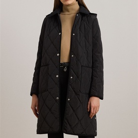 Corduroy-Trim Logo Hooded Quilted Coat