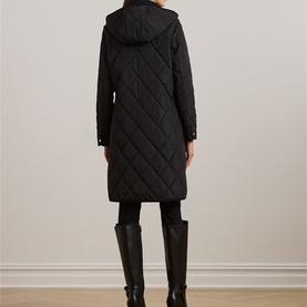 Corduroy-Trim Logo Hooded Quilted Coat