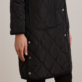 Corduroy-Trim Logo Hooded Quilted Coat