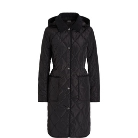 Corduroy-Trim Logo Hooded Quilted Coat