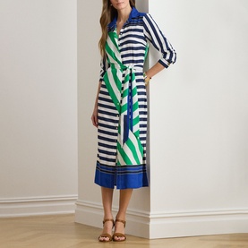 Striped Crepe Shirt Dress