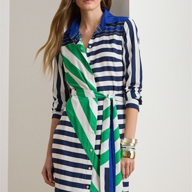 Striped Crepe Shirt Dress