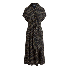 Geometric Belted Flared Dress