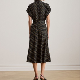 Geometric Belted Flared Dress
