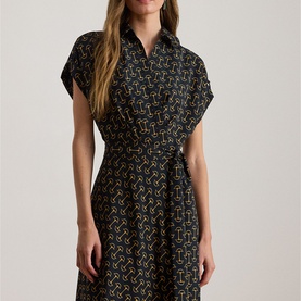 Geometric Belted Flared Dress
