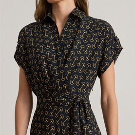 Geometric Belted Flared Dress