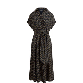 Geometric Belted Flared Dress