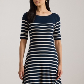 Striped Ribbed Flared Dress