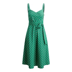 Striped Belted Flared Dress