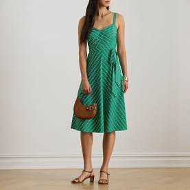 Striped Belted Flared Dress
