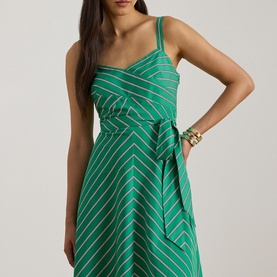 Striped Belted Flared Dress