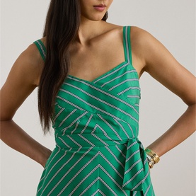 Striped Belted Flared Dress