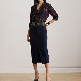 Buckle Trim Ponte Pencil Skirt