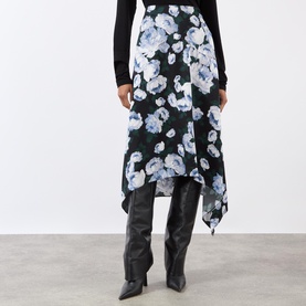 High-Rise Floral Asymmetric Skirt