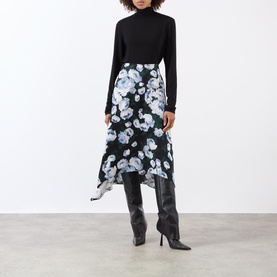 High-Rise Floral Asymmetric Skirt