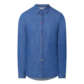 Coloured Button Tailored Denim Shirt