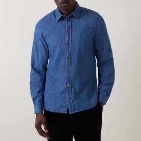 Coloured Button Tailored Denim Shirt