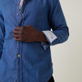 Coloured Button Tailored Denim Shirt