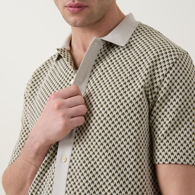 Jacquard Button-Through Polo Shirt