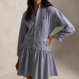 Pony Logo Stiped Mini Shirt Dress