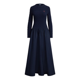 Pony Logo Cable Knit Flared Dress