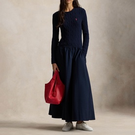 Pony Logo Cable Knit Flared Dress