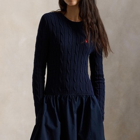 Pony Logo Cable Knit Flared Dress