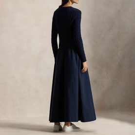 Pony Logo Cable Knit Flared Dress