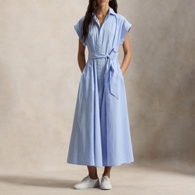 Striped Belted Shirt Dress