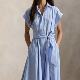 Striped Belted Shirt Dress