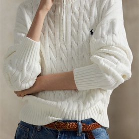 Pony Logo Cable Knit Zip Sweater
