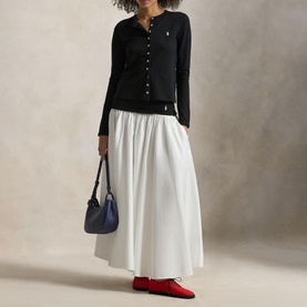 Pony Logo Contrast Waistband Flared Skirt