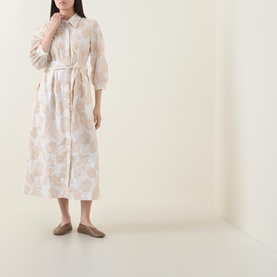 Embroidered Belted Shirt Dress
