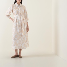 Embroidered Belted Shirt Dress
