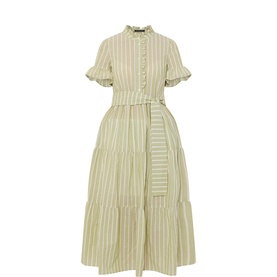 Frill Trim Striped Shirt Dress