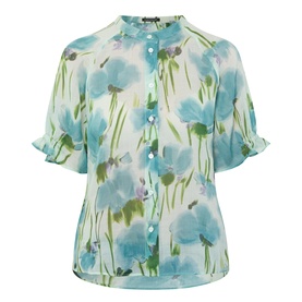Graphic Floral Ruffle Blouse